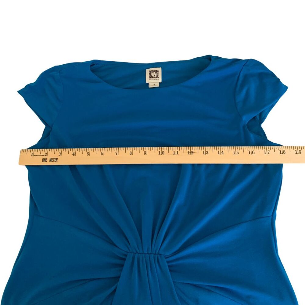 Anne Klein Dress Size 8 Blue Sheath Ruched Waist Cap Sleeve Knee Length Elegant - Picture 8 of 10